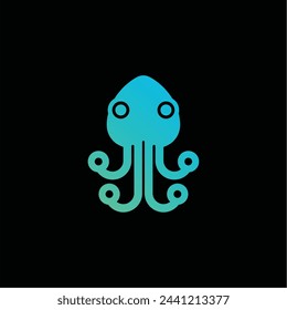 Logotipo de la tecnología con el vector de arte de la línea azul del pulpo 