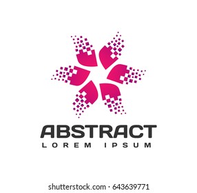 Technology logo with pixels. Technology Icon. Tech logo. Network Icon. Business, Connect, Network Logo. Biotechnology Concept. Molecule, Atom Icon.