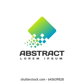Technology logo with pixels. Technology Icon. Tech logo. Network Icon. Business, Connect, Network Logo. Biotechnology Concept. Molecule, Atom Icon.