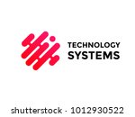 Technology logo simple tech design. Vector creative abstract circle round red flow shape modern icon for construction technology or logo template for digital communication concept