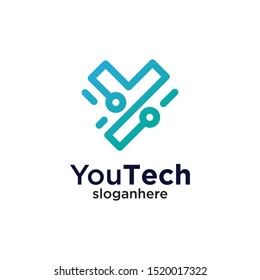 Technology logo simple tech design. Vector creative abstract circle round red flow shape modern icon for construction technology or logo template for digital communication concept