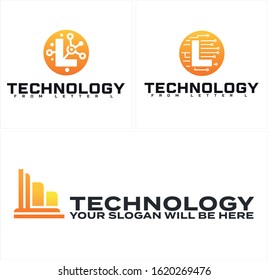 Technology logo symbol vector icon letter L tech connection line circuit and chart orange suitable for  construction provide business company app web