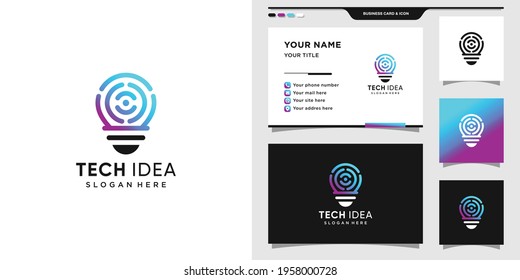 Technology logo template with bulb tech style and business card design. Premium Vector