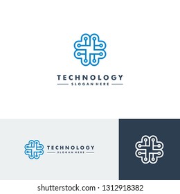 Technology logo template, hearth icon design vector