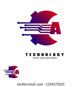 technology logo templates, industrial emblem,sign,symbol,vector logos for business corporate, team work,factory icon, electronic circuit ,illustration element, A,