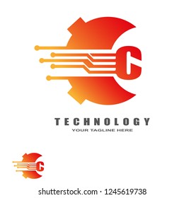 technology logo templates, industrial emblem,sign,symbol,vector logos for business corporate, team work,factory icon, electronic circuit ,illustration element, C,