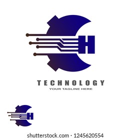technology logo templates, industrial emblem,sign,symbol,vector logos for business corporate, team work,factory icon, electronic circuit ,illustration element, H,
