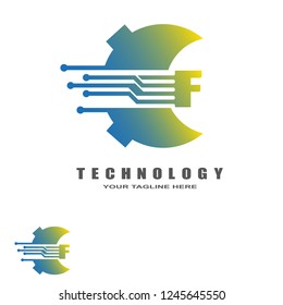technology logo templates, industrial emblem,sign,symbol,vector logos for business corporate, team work,factory icon, electronic circuit ,illustration element,F,