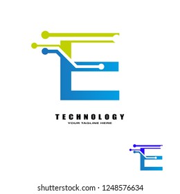 technology logo templates, industrial emblem,sign,symbol,vector logos for business corporate, team work,factory icon, electronic circuit ,illustration element, E,
