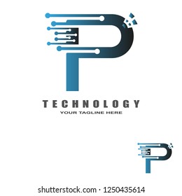 technology logo templates, industrial emblem,sign,symbol,vector logos for business corporate, team work,factory icon, electronic circuit, connection, ,illustration element, P,