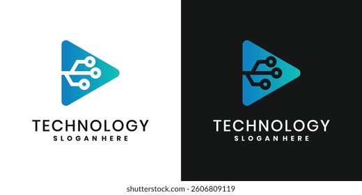 Technology logo with triangle play shape