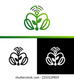 technology logo vector design, abstract art plant in colors, B and W