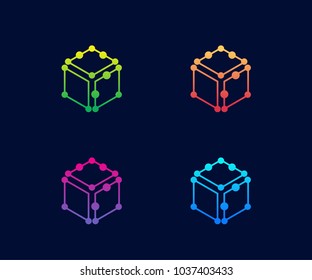 Technology Logo Vector Template Set, Futuristic, Modern, Minimalist, With Variant of Gradient Color