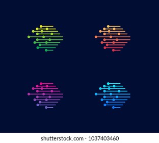 Technology Logo Vector Template Set, Futuristic, Modern, Minimalist, With Variant Of Gradient Color