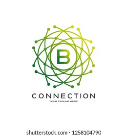 Technology logo vector with world concept, industrial emblem or symbol, sign, earth shape, mono lines,creative tech icon design, illustration element, B