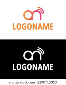 Logotipo de tecnología, colores cálidos, icono Wifi, tipografía comercial, Internet, figura sólida, tienda en línea, etiqueta o embalaje