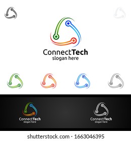 Technology Logo with Wires it and electronic cable, Connection Pixel Mobile Concept 3