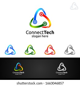 Technology Logo with Wires it and electronic cable, Connection Pixel Mobile Concept 5
