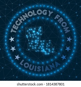 Technology From Louisiana. Futuristic geometric badge of the us state. Technological concept. Round Louisiana logo. Vector illustration.