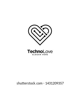 Technology Love Logo Outline monoline
