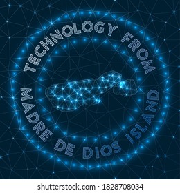 Technology From Madre de Dios Island. Futuristic geometric badge of the island. Technological concept. Round Madre de Dios logo. Vector illustration.