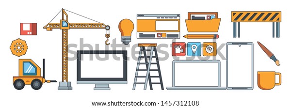 technology maintenance\
support website construction set devices with engineer tools.\
vector\
illustration.