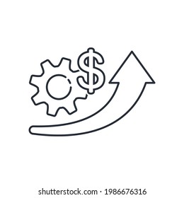 Technology, management and the dollar. Economic recovery. Vector linear icon isolated on white background.