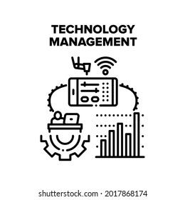 Technology Management Vector Icon Concept. Technology Management And Monitoring Trade Market Price, Setting Digital Gadget On Smartphone Through Wifi Wireless Connection Black Illustration