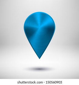 Technology map pointer (button, badge) template with blue metal texture (chrome, silver, steel), realistic shadow and light background for user interfaces (UI), applications (apps) and presentations.