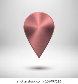 Technology map pointer (button, badge) template with pink metal texture (chrome, silver, steel), realistic shadow and light background for user interfaces (UI), applications (apps) and presentations.
