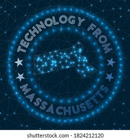 Technology From Massachusetts. Futuristic geometric badge of the US state. Technological concept. Round Massachusetts logo. Vector illustration.