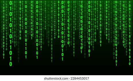 Technology matrix background. Cyber security with falling numbers on screen. Vector green binary code. Digital system. Decoding data. Hacked concept.