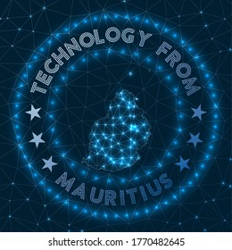 Technology From Mauritius. Futuristic geometric badge of the island. Technological concept. Round Mauritius logo. Vector illustration.