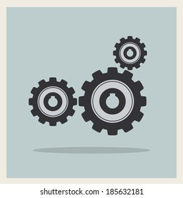 Technology mechanical gear icon on blue retro background vector