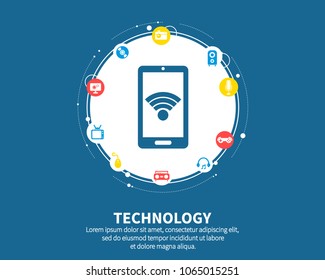 Technology mechanism concept. Abstract background with integrated gears and icons for digital, strategy, internet, network, connect, communicate, social media and global concepts. Vector infographic