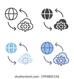 Technology mechanism concept. Digital, network, connect, communicate, synchronization global concepts. Gears globe, Cloud management. Internet icon. Vector illustration Design white background EPS10