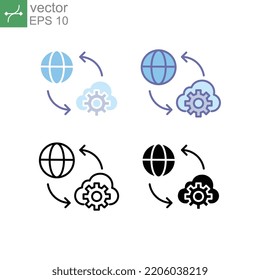 Technology mechanism concept. Digital, network, connect, communicate, synchronization global concepts. Gears globe, Cloud management. Internet icon. Vector illustration Design white background EPS10