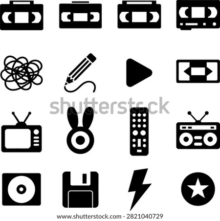 technology and media cassette tapes remote controls and media symbols