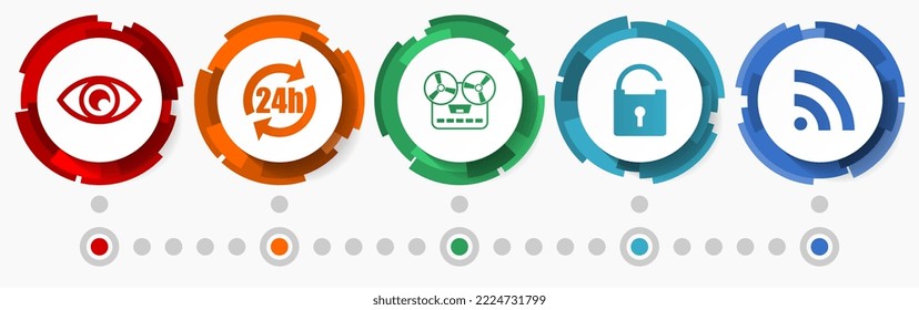 Technology, media concept vector icon set, flat design web buttons, internet infographic template