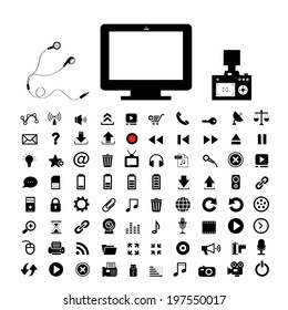technology and  media icon set on white background  
