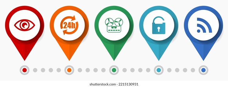 Technology, media, internet concept vector icon set, flat design pointers, infographic template
