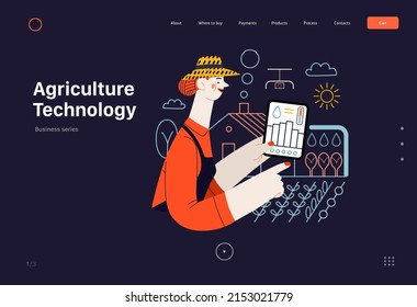 Technology Memphis - agriculture technology -modern flat vector concept digital illustration of farm agriculture remote control. Creative landing web page template
