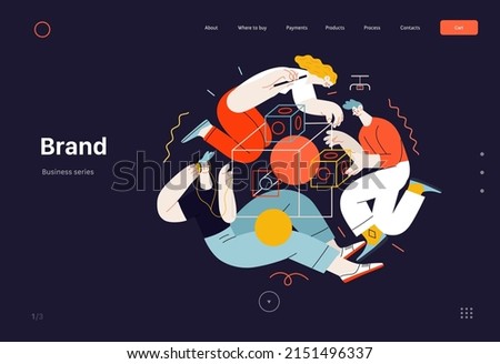 Technology Memphis - Brand modern flat vector concept digital illustration branding metaphor, company brand promotion. Business workflow and team management. Creative landing web page template