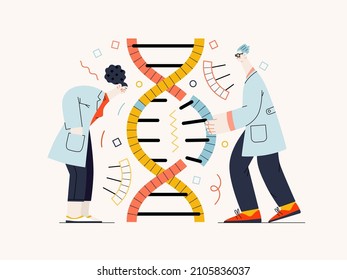 Technology Memphis -genetic engineering -modern flat vector concept digital illustration of process of using recombinant DNA rDNA technology to alter genetic makeup of organism. Creative illustration