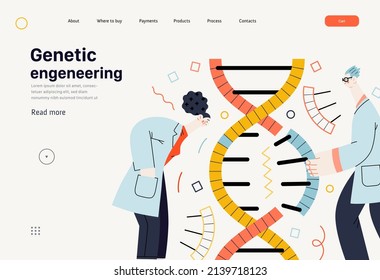 Technology Memphis -genetic engineering -modern flat vector concept digital illustration of process of using recombinant DNA rDNA technology to alter genetic makeup of organism. Creative template
