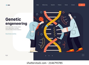 Tecnología Memphis -ingeniería genética- concepto moderno de vector plano ilustración digital del proceso de uso de tecnología de ADN rDNA recombinante para alterar la composición genética del organismo. Plantilla creativa