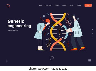 Tecnología Memphis -ingeniería genética- concepto moderno de vector plano ilustración digital del proceso de uso de tecnología de ADN rDNA recombinante para alterar la composición genética del organismo. Plantilla creativa