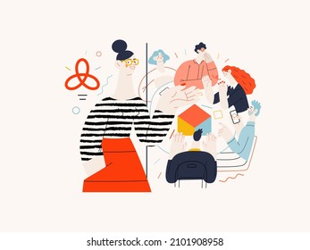 Technology Memphis - Lernen Sie unser Team kennen - moderne flache Vektorgrafik-Konzept, Metapher des Digital Illustrationsteams, Firmenpräsentation. Business Workflow und Team Management Kreative Landerscheinung
