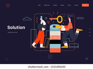 Technology Memphis - Solution - modern flat vector concept digital illustration Problem Solution metaphor, abstract. Business workflow management. Creative landing web page template