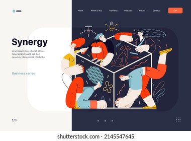 Technology Memphis -Strategic Partership, synergy flat vector concept digital illustration partnership metaphor. Business workflow and team management Creative landing web page illustration